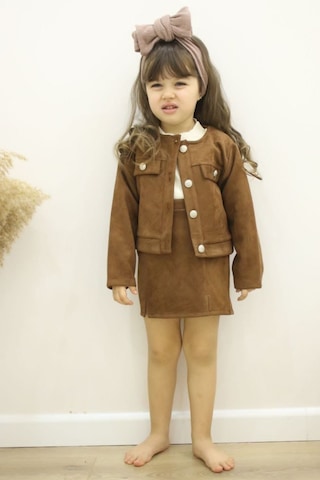 Kız Çocuk Süet Ceket Etek Bady Üç Parça Tarz Takım 001