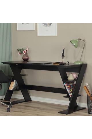 Pasific Home Lungo Raflı Çalışma Masası, Ofis Masası, 60X140 Cm, Siyah