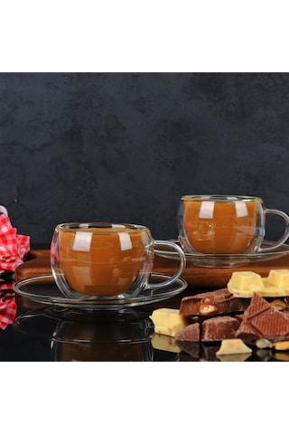 Çift Cidarlı 2 Li Kahve Fincanı Şeffaf
