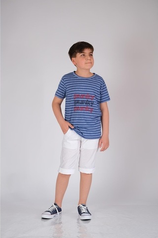 Pamuklu Çizgili Tişört Mavi Punky Animals 2022-B-0005 Mavi