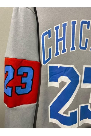Erkek Gri Unısex Oversize Chicago 23 Baskılı Polarlı Sweat Gri