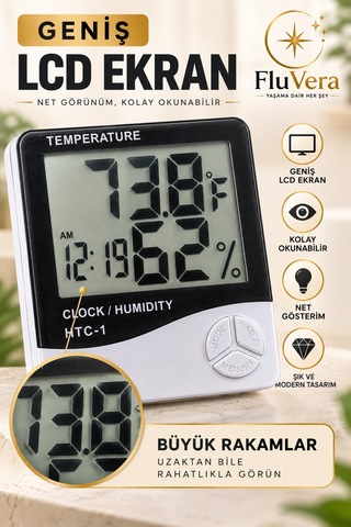 Dijital Termometre Nem Ölçer Saatli Higrometre Sıcaklık Ölçer Lcd Ekran
