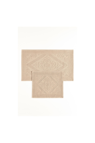 Soley Violeta 2'li Banyo Paspas Seti Kaymaz Taban %100 Pamuk 60x100 - 50x60 Cm Bej