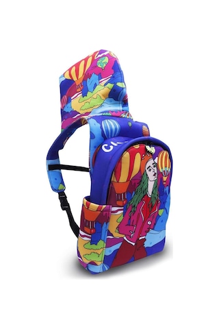 İkigai City Serisi Okula Dönüş Kapadokya Desenli Çıkabilir Kapüşonlu Hafif Notebook Cepli Sırt Çantası - Renkli Çok Renkli