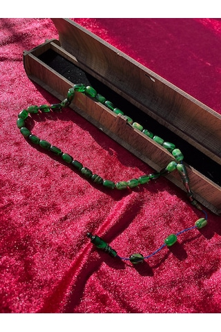 Özel Kutulu Dalgalı Yeşil Ateş Kehribar Model Püsküllü Tesbih