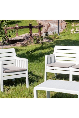 Lara Bahçe Balkon 3 'lü Koltuk-Beyaz