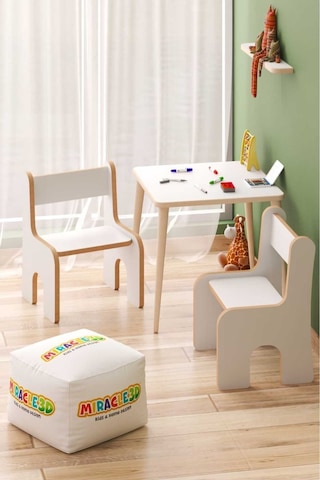 Miracle 3d Çocuk Çalışma Masası Ve Sırt Dayamalı Sandalye - Aktivite Masası Beyaz