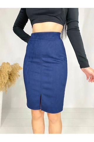 Rellı Kadın Süet Kalem Etek 119229716 Mavi