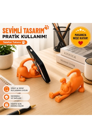 Sevimli Köpek Tasarımlı Telefon Tutucu Masaüstü Telefon Standı Dekoratif Akıllı Telefon Standı Turuncu