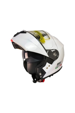 Motosiklet Çene Açılır Kask Güneş Vizörlü Ece 22.06 Sertifikalı New Motor Kaskı V2 Whıte Beyaz