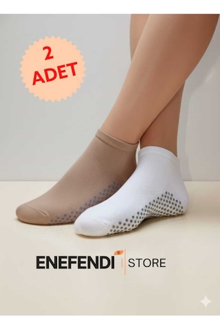 Nf Nd Enefendi 2 Çift Kaydırmaz Unisex Yoga, Pilates, Tavaf Çorabı Spor Patik Çorap Beyaz Açıkkahve 36-40 Beyaz - Ten Rengi