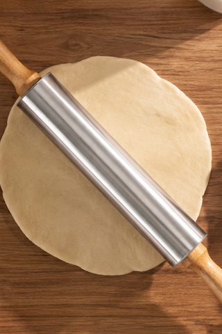 Porsima Mnb05773 Ahşap Saplı Paslanmaz Çelik Merdane Oklava Hamur Pizza Börek Açma Oklava 43cm