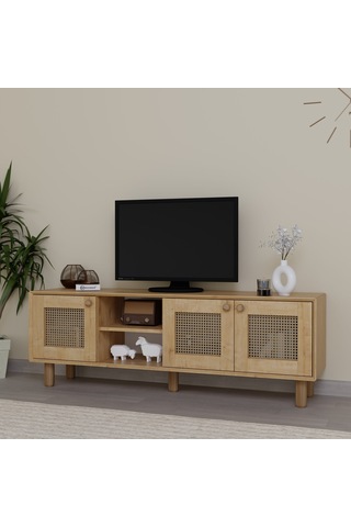 Bohem Serisi Natura Ceviz-meşe Pvc Hasır Desen Tv Ünitesi Safir Meşe