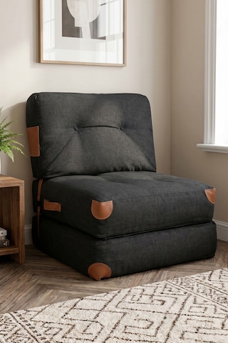 Reyo Pufymax Comfy Yeni Nesil Bohem Koltuk Yatak Olabilen Katlanır Berjer & Modüler Yer Yatağı 75x75x 85 Cm Keten Siyah