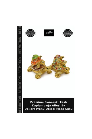 Premium Swaroski Taşlı Kaplumbağa Ailesi Ev Dekorasyonu Objesi Masa Süsü