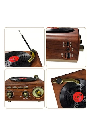 Ultratekno M-1317bt Dekoratif Plak Çalar Görünümlü Nostaljik Radyo Bluetooth Hoparlör