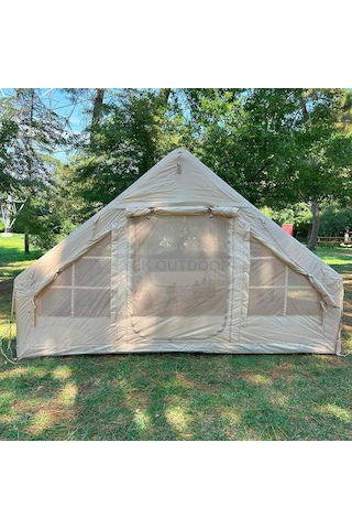 Yek Outdoor 420d Oxford 6 Kişilik 4 Mevsim Soba Çıkışlı Şişme Kamp Çadırı Pompalı, 210x300x190 Cm Krem
