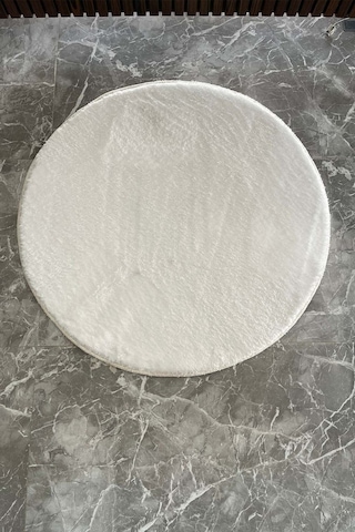 Tropikal Home Daire Yuvarlak Beyaz Post Peluş Kesme Halı Yolluk Kaymaz Taban Yıkanabilir Pofuduk Beyaz