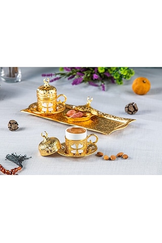 Yonca 2 Li Kahve Damat Fincan Seti Altın Altın