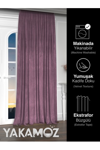 Yakamoz Kadife Görünüm Lavanta Pembesi Ada Fon Perde Ekstraforlu Velvet Touch Serisi Lavanta Pembesi