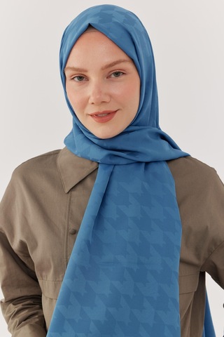 Mirsoy Scarf Kazayağı Desen İpeksi Jakar Şal - Mavi Mavi