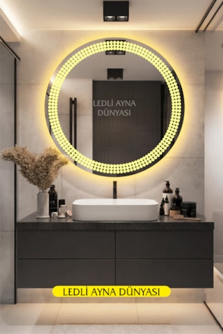 80 Cm Günışığı Banyo Antre Duvar Makyaj Aynası Ledli Ayna Beyaz - Gümüş
