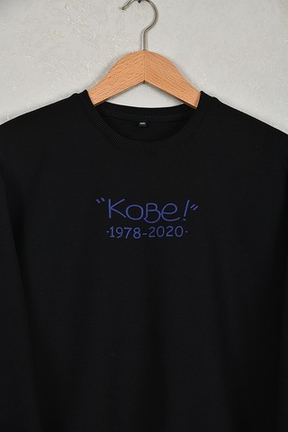 Çocuk Kobe Oversize Baskılı Pamuklu Uzun Kollu Bisiklet Sweatshit Siyah