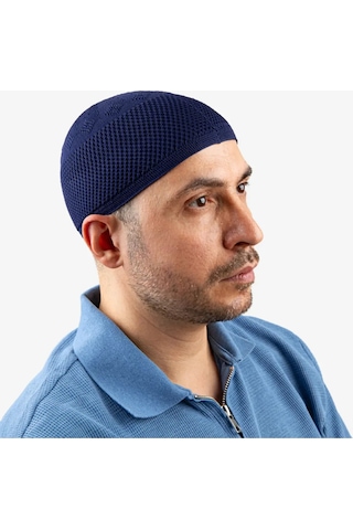 Soft Örgü Zirkon Namaz Takkesi Lacivert