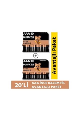 Duracell LR03/MN2400 Alkalin AAA İnce Kalem Pil 20'li