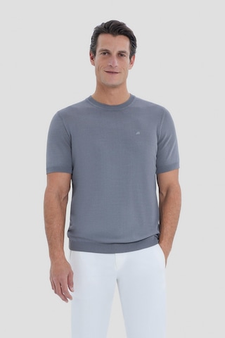 Sabri Özel Erkek Gri Dar Kesim Slim Fit Viskon Triko Bisiklet Yaka Tişört
