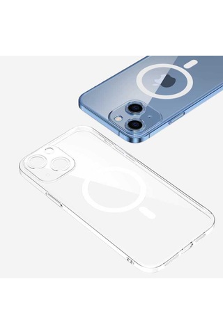 Zore Apple Uyumlu iPhone 14 İle Kılıf M-safe Şarj Özellikli Şeffaf Tek Kamera Çerçeveli Porto Kapak Siyah