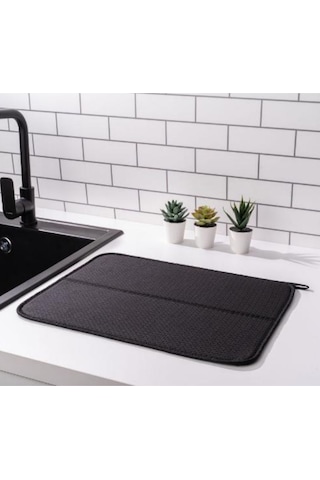 Mikrotex Bulaşık Matı Süper Emici Bulaşık Kurutma Matı 45x36cm Tezgah Üstü Bulaşık Matı Siyah