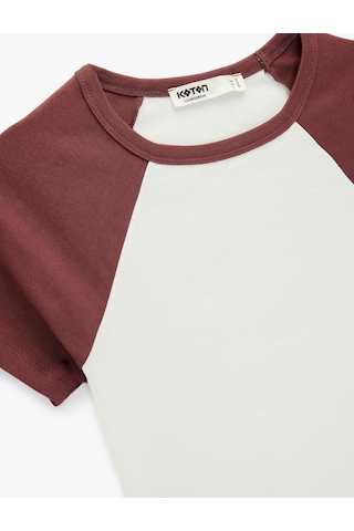 Koton Slim Fit Pamuklu Renk Bloklu Kısa Kollu Bisiklet Yaka Crop Tişört Pijama Üstü Beyaz 6wlk40269mk Beyaz