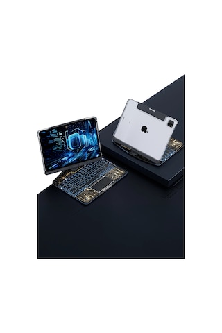 Newface - 495 - Jp11 Apple iPad Uyumlu Pro 11 2022 Kılıf Vales Dönen Ledli Klavyeli Tablet Kılıfı - Glblseme - - Siyah