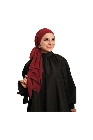 Hürrem Bone Bordo Pratik Hazır Geçmeli Bone Şal Şifon Düz 2506 16 bordo