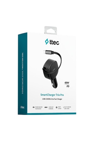 Ttec 2ckp07s Ttec Smartcharger Trıo Pd 60w Araç Hızlı Şarj Aletı Usb-c+usb-a + Dahılı Pd 30w 70cm