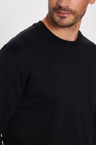 Tudors Unisex Relax Fit Rahat Kesim %100 Pamuk Uzun Kollu Bisiklet Yaka Siyah Basic Tişört-32654 Siyah
