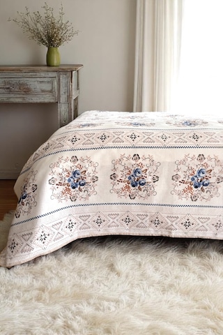 Alla Turca Tek Kişilik Kanaviçe Desenli Pike İndigo 160x240 Cm %100 Pamuk İndigo