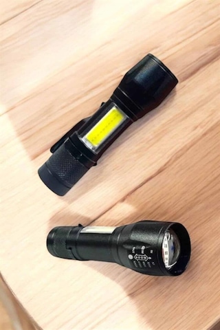 Tek Şarjlı Metal Zoomlu El Feneri Işıldak Led Işık Taşınabilir El Lambası Najmaddin