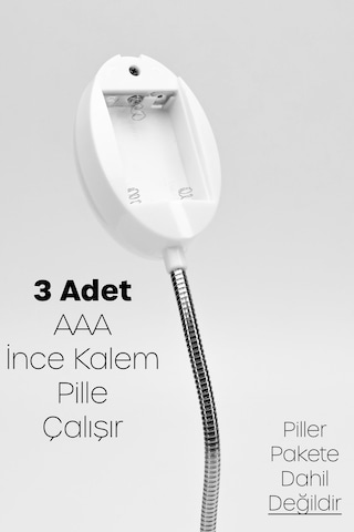 Kitap Okuma Lambası Kıskaçlı Bükülebilir 5 Led Midi Çalışma Işığı Pilli Spiral Gövde My005 Beyaz
