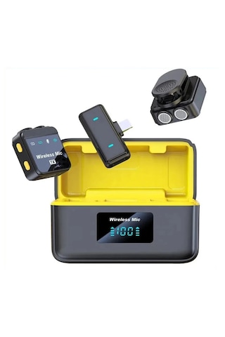 Q09 Iphone Ve Type-c Uyumlu Kablosuz Yaka Mikrofonu Göstergeli Led Şarj Kutulu Gürültü Azaltma