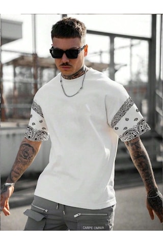 Altamira Erkek Duman Gri Kol Desenli Oversize T-shirt 001
