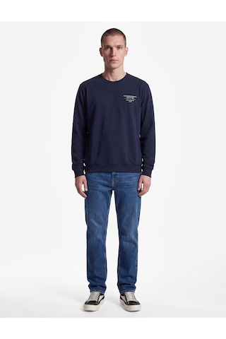 Koton Uzun Kollu Rahat Kalıp Üç İplik Şardonlu Pamuklu Bisiklet Yaka Arkası Baskılı Sweatshirt Lacivert 7wam70211mk