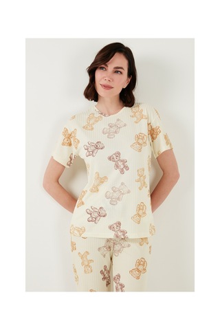 Lela Regular Fit Kısa Kollu Bayan Pijama Takımı 65740104 Bej