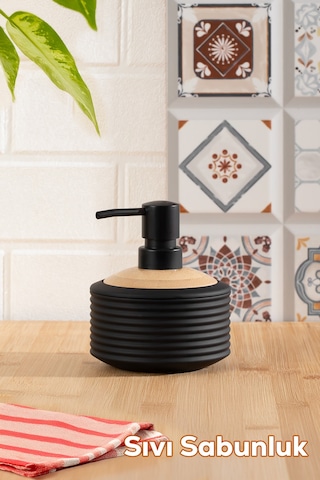 Porsima 3152 Banyo Ve Mutfak Sıvı Sabunluk 350ml Siyah-ahşap Siyah
