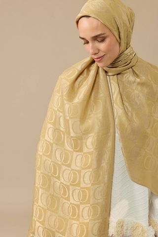 İmannooor Dama Desen Gold Naia Pamuk Şal 70x200