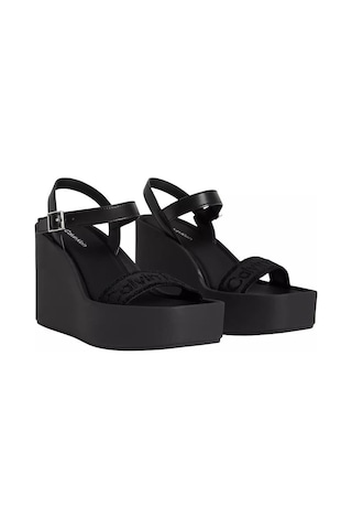 Calvin Klein Kadın Wedge Bantlı Deri Sandalet-14756 Siyah