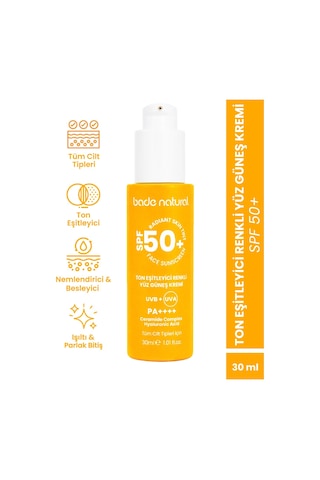 Bade Natural Ton Eşitleyici Renkli Yüz Güneş Kremi SPF50+ 30 ML