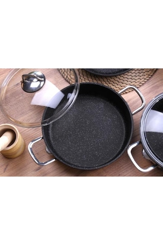 Falez Black Line Granit Döküm 26 CM Kısa Karnıyarık Tencere Siyah
