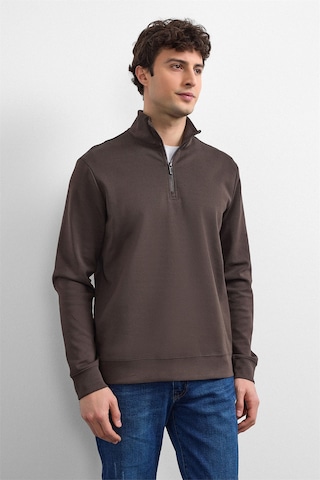 Backandbond Kahve Regular Fit Yarım Fermuarlı Sweatshirt
